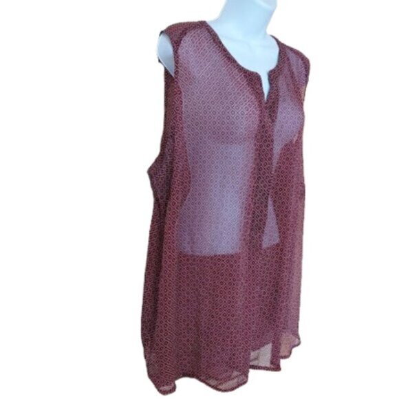 Long Red Printed Tank Sleeveless Blouse Size 2X - Picture 2 of 5